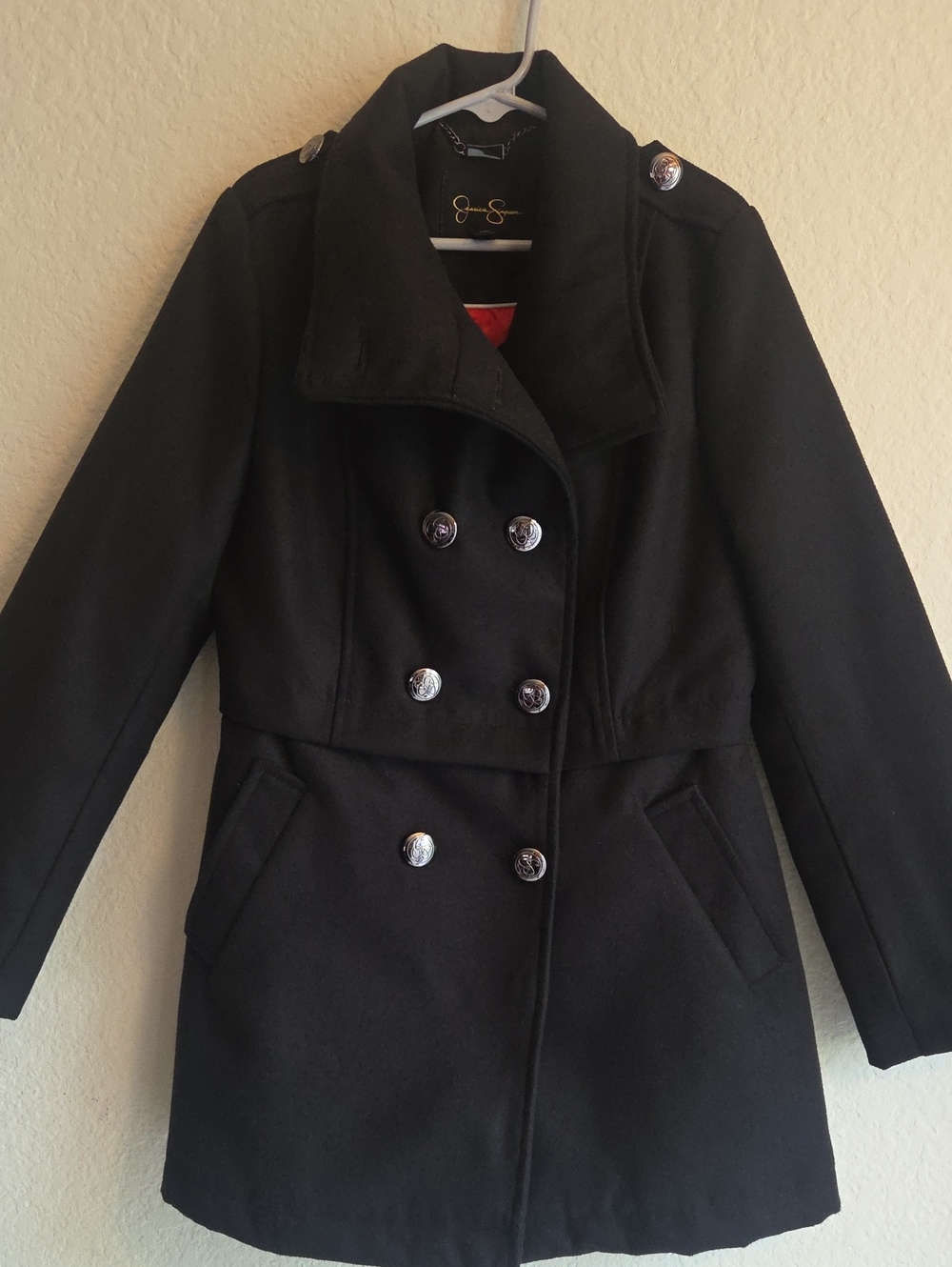 Jessica Simpson Black Double-Breasted Peacoat with Silver Buttons